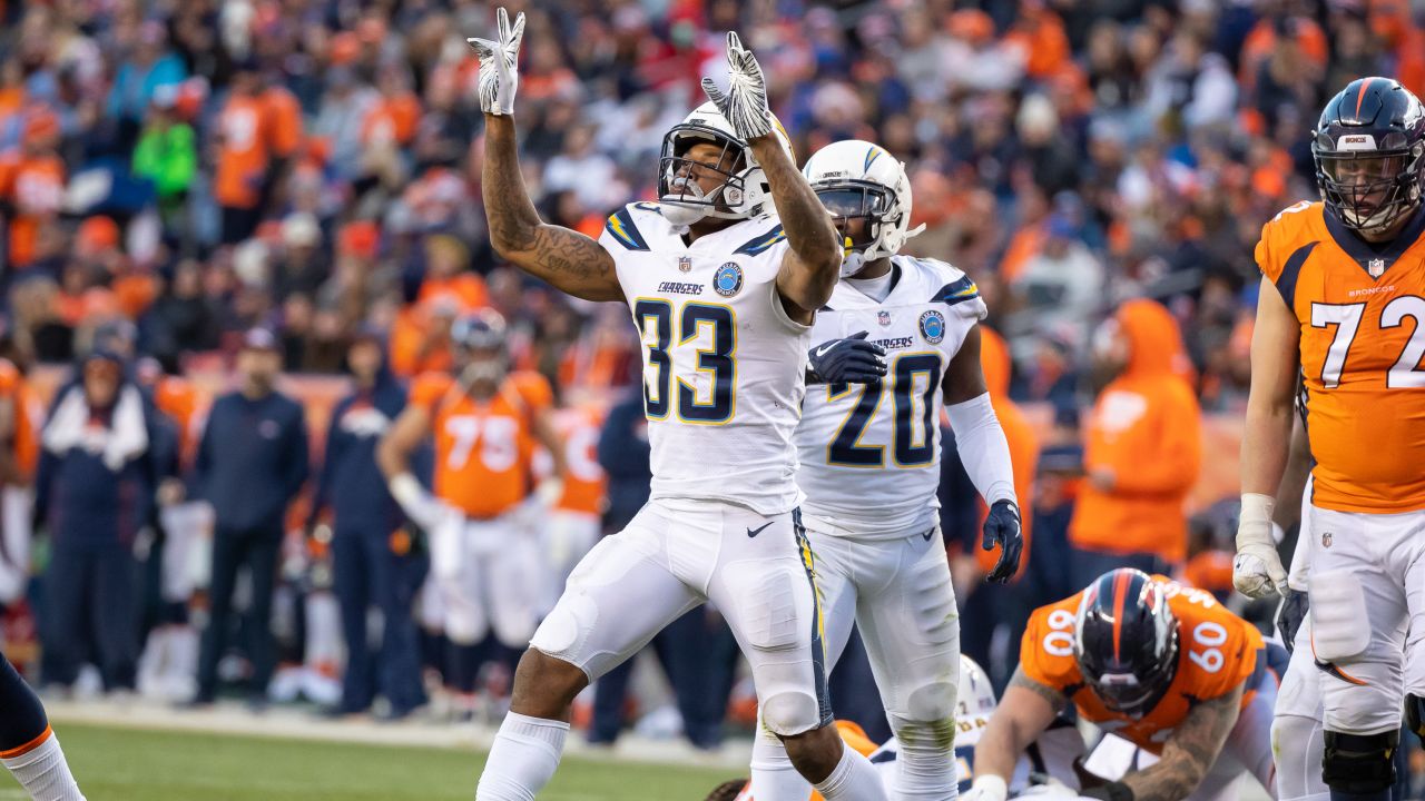 Los Angeles Chargers safety Derwin James Jr. (3) in an NFL football game  Sunday, Jan. 8, 2023, in Denver. (AP Photo/David Zalubowski Stock Photo -  Alamy