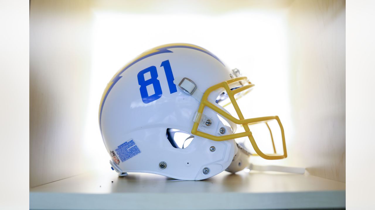 Decals are on Denver Broncos wide receiver Montrell Washington's helmet  during an NFL football game against the Los Angeles Chargers, Monday, Oct.  17, 2022, in Inglewood, Calif. (AP Photo/Kyusung Gong Stock Photo 