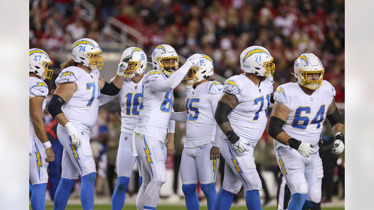 Los Angeles Chargers linebacker Daiyan Henley (0) intercepts a pass during  the second half of a preseason NFL football game against the San Francisco  49ers Friday, Aug. 25, 2023, in Santa Clara