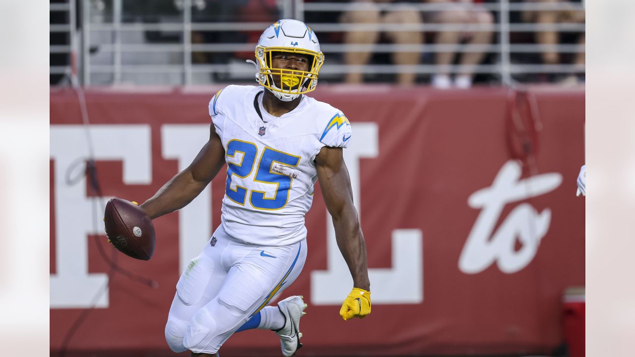 Los Angeles Chargers place-kicker Cameron Dicker (11) kicks a field goal  against the San Francisco 49ers during the first half of an NFL preseason  football game Friday, Aug. 25, 2023, in Santa