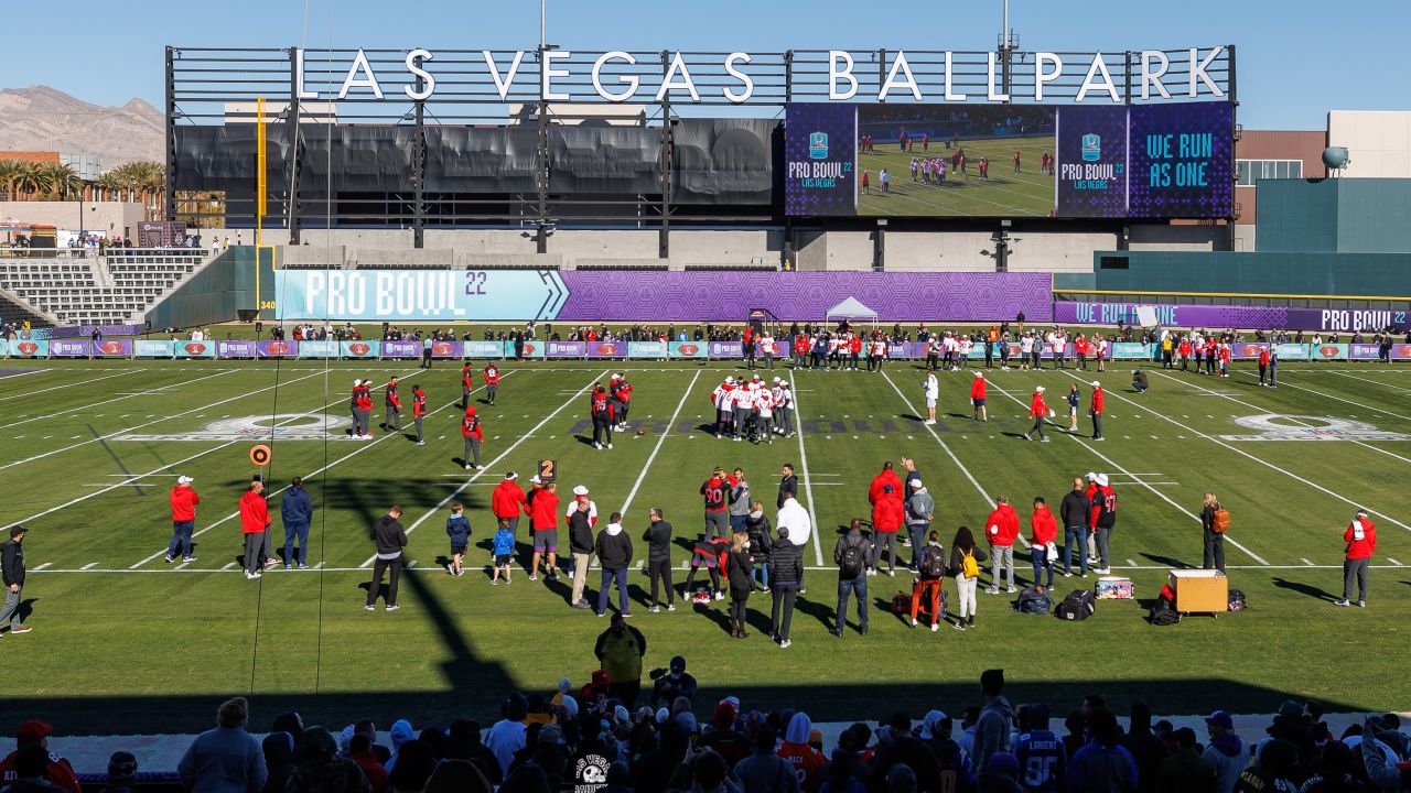 NFC Pro Bowl players practice at the Las Vegas Ballpark on Thursday, Feb.  3, 2022, in Las Vegas …