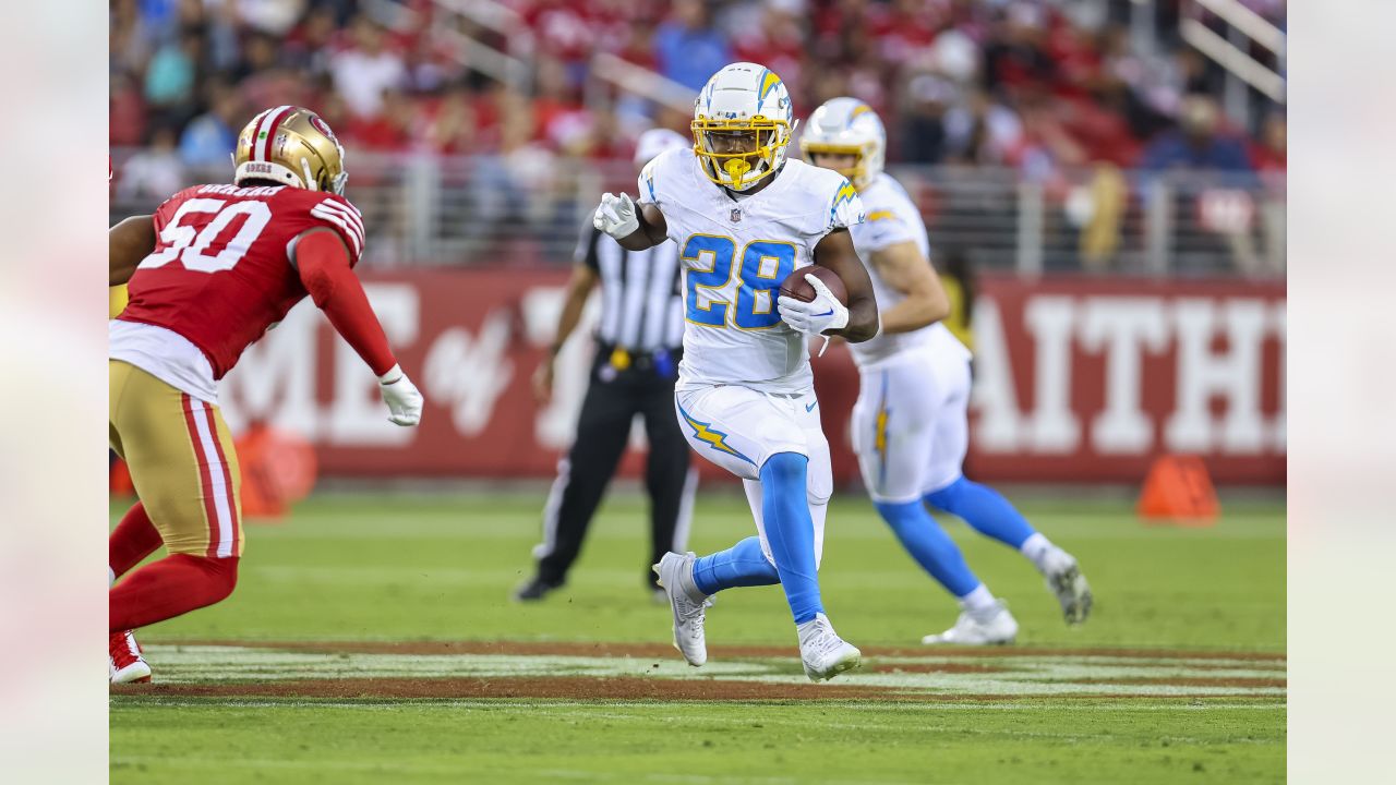 Los Angeles Chargers cornerback Ja'Sir Taylor plays against the San  Francisco 49ers during the first half of an NFL preseason football game  Friday, Aug. 25, 2023, in Santa Clara, Calif. (AP Photo/Godofredo