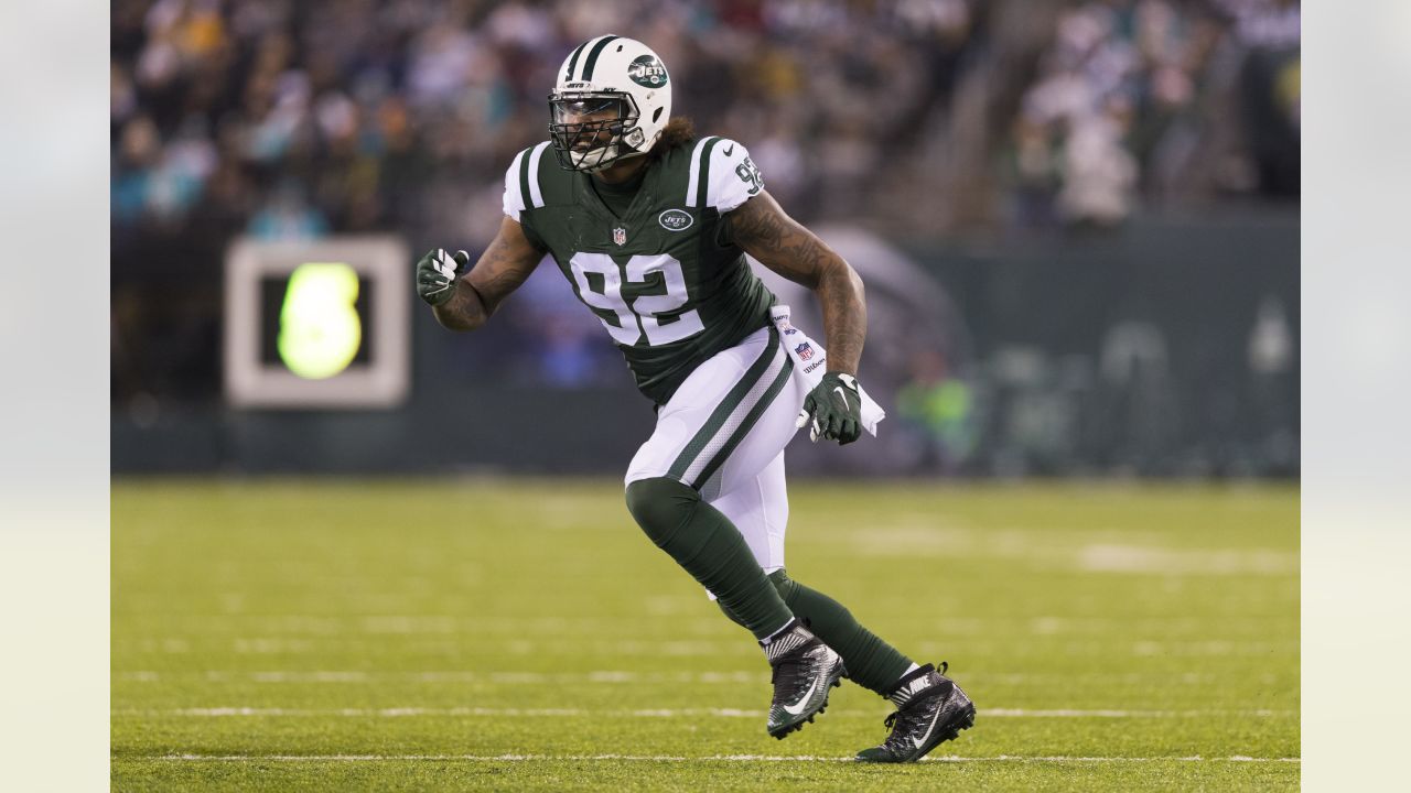 October 13, 2019, New York Jets linebacker Jordan Jenkins (48) reacts to  the win during the NFL game between the Dallas Cowboys and the New York Jets  at MetLife Stadium in East