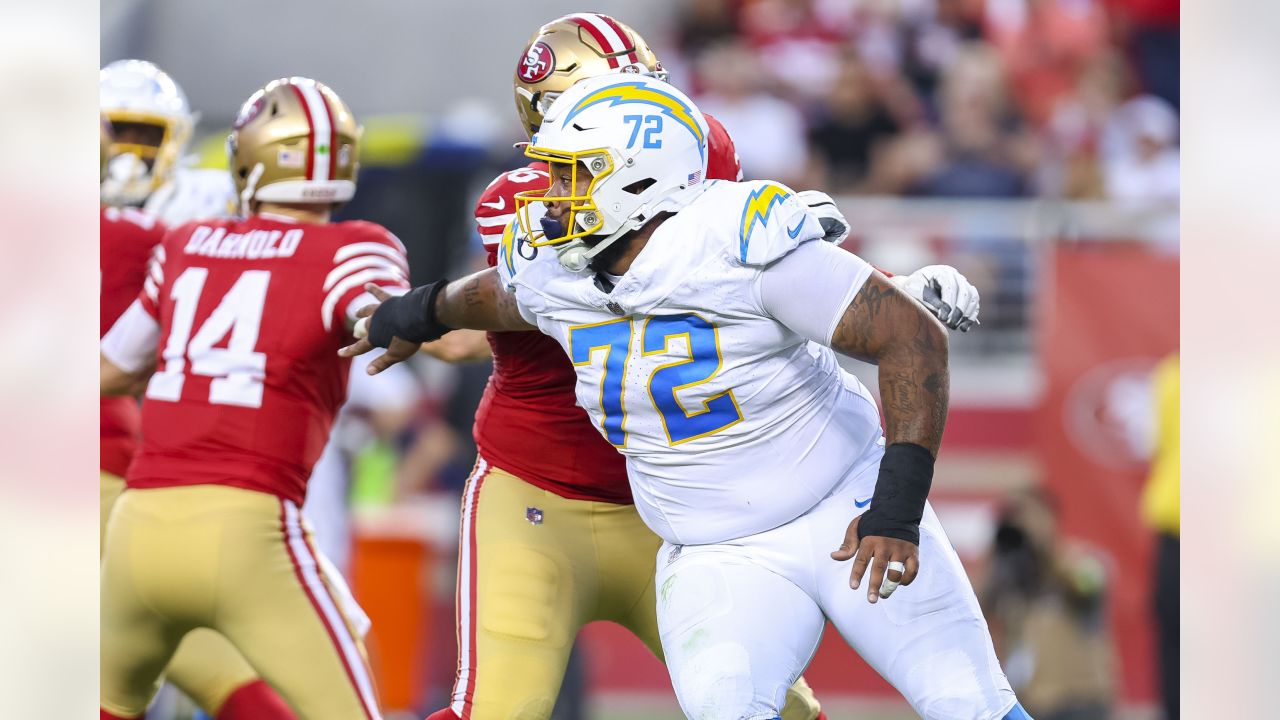 Los Angeles Chargers cornerback Ja'Sir Taylor plays against the San  Francisco 49ers during the first half of an NFL preseason football game  Friday, Aug. 25, 2023, in Santa Clara, Calif. (AP Photo/Godofredo