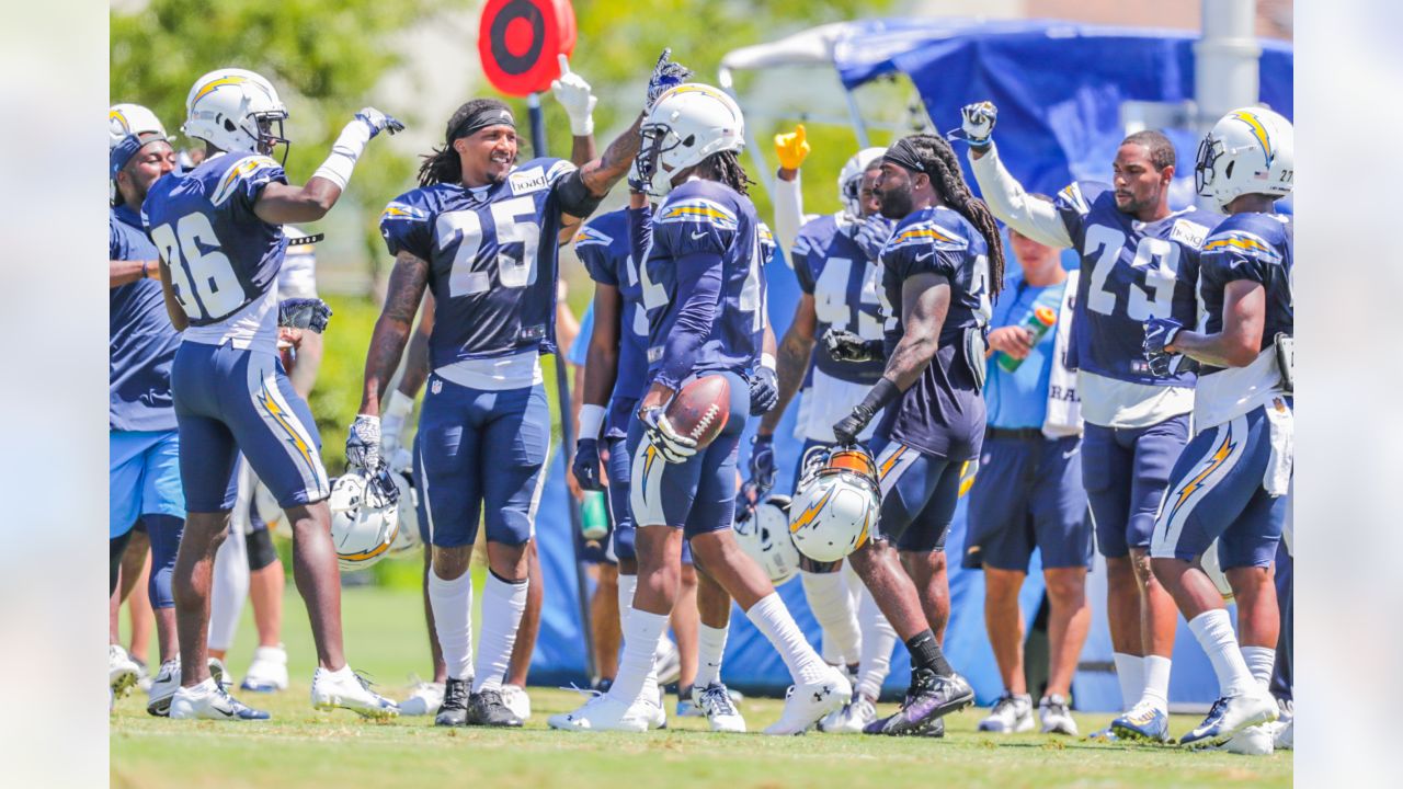 Rayshawn Jenkins of the Los Angeles Chargers celebrates an