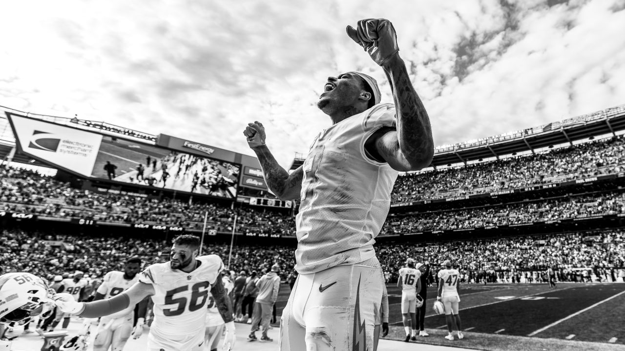 AFC safety Derwin James (33) of the Los Angeles Chargers pursues the ball  during the NFL Pro Bowl football game, Sunday, February 6, 2022, in Las  Vegas. (Gregory Payan/AP Images for NFL