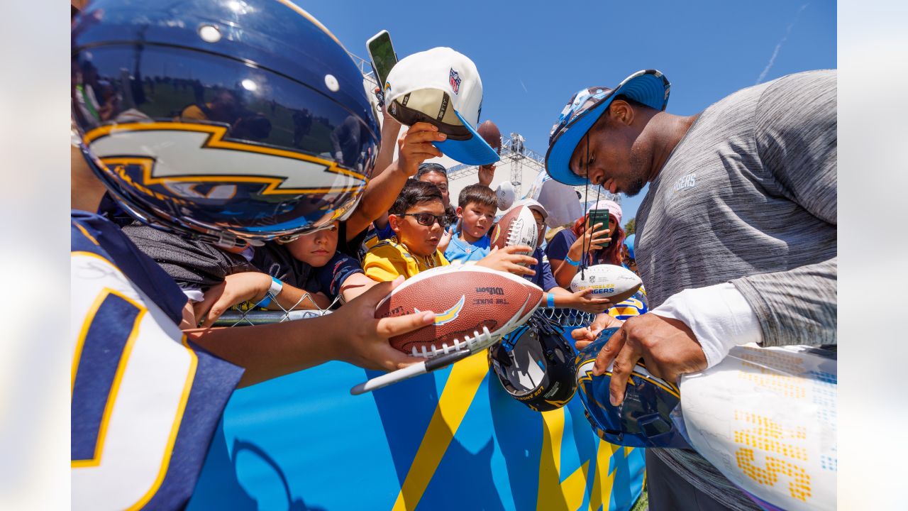 Los Angeles Chargers wide receiver Joshua Palmer (5) participates in a  drill during the NFL football team's training camp, Saturday, July 29,  2023, in Costa Mesa, Calif. (AP Photo/Ashley Landis Stock Photo - Alamy