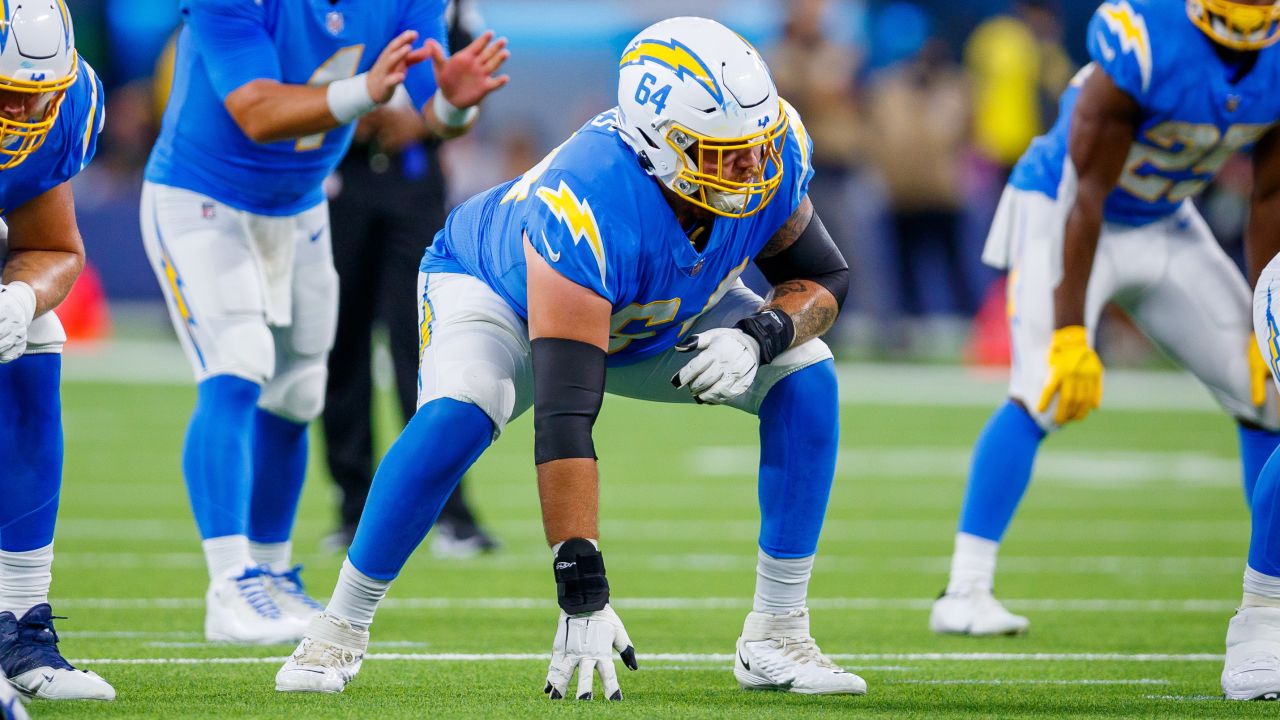 Los Angeles Chargers offensive tackle Trey Pipkins III (79) during the  first half of an NFL football game against the Arizona Cardinals, Sunday,  Nov. 27, 2022, in Glendale, Ariz. (AP Photo/Rick Scuteri