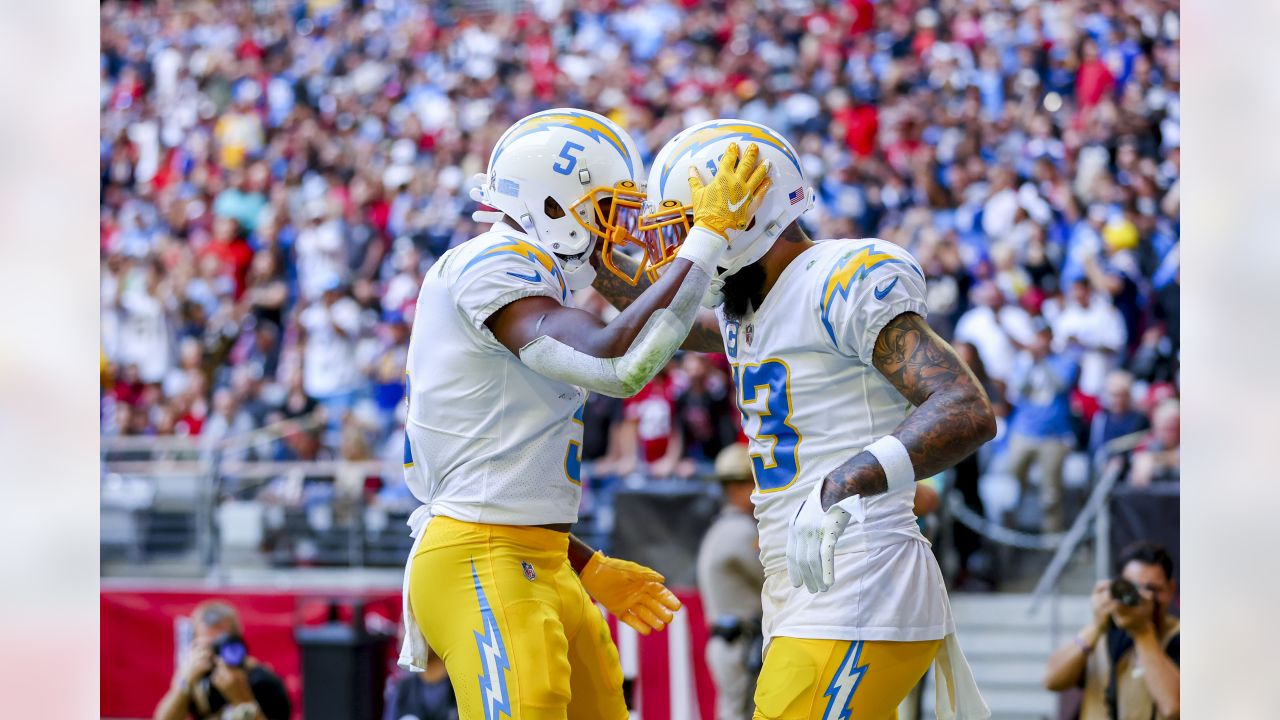 Los Angeles Chargers wide receiver Michael Bandy (83) during the first half  of an NFL football game against the Arizona Cardinals, Sunday, Nov. 27,  2022, in Glendale, Ariz. (AP Photo/Rick Scuteri Stock