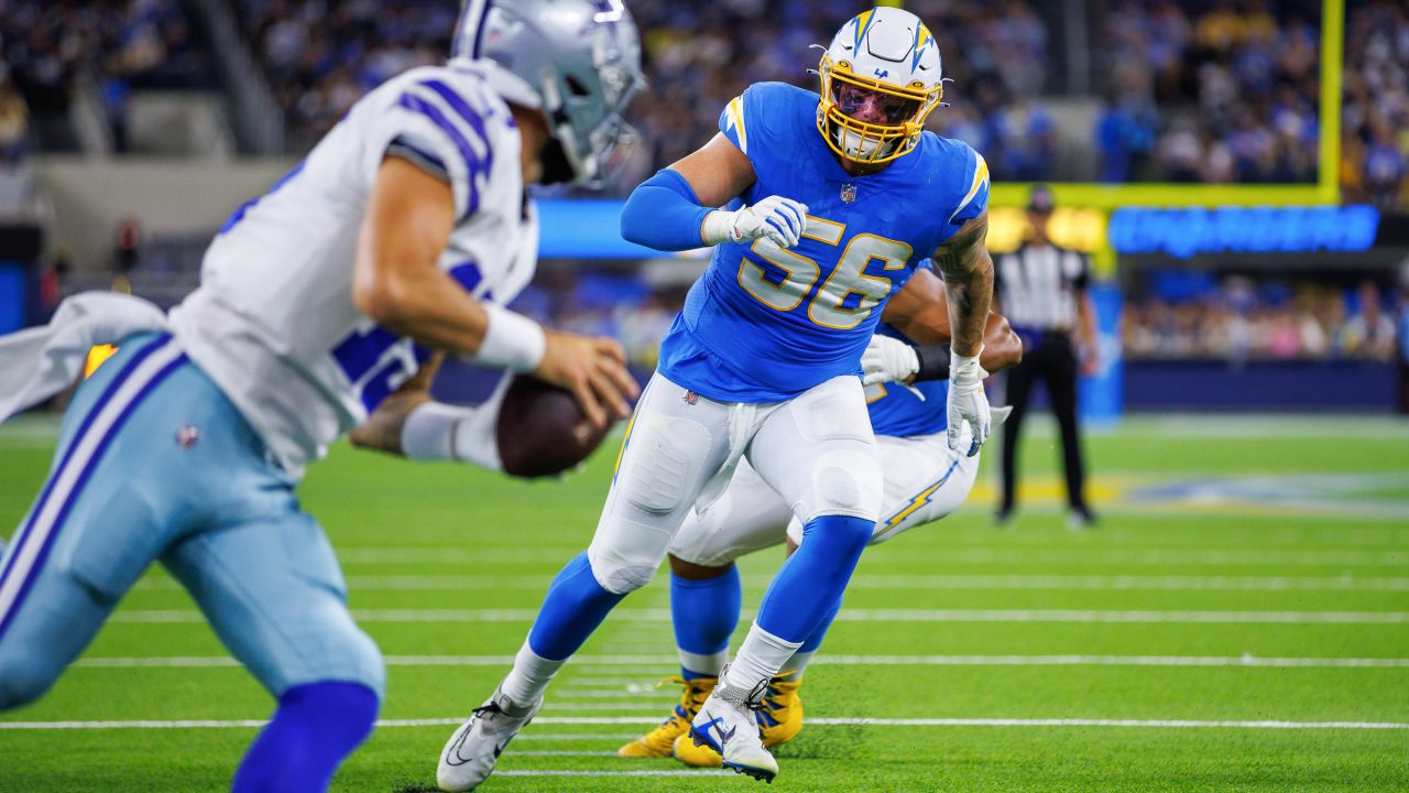 Los Angeles Chargers offensive tackle Trey Pipkins III (79) takes his  stance during an NFL football game against the Jacksonville Jaguars Sunday,  Sept. 25, 2022, in Inglewood, Calif. (AP Photo/Kyusung Gong Stock