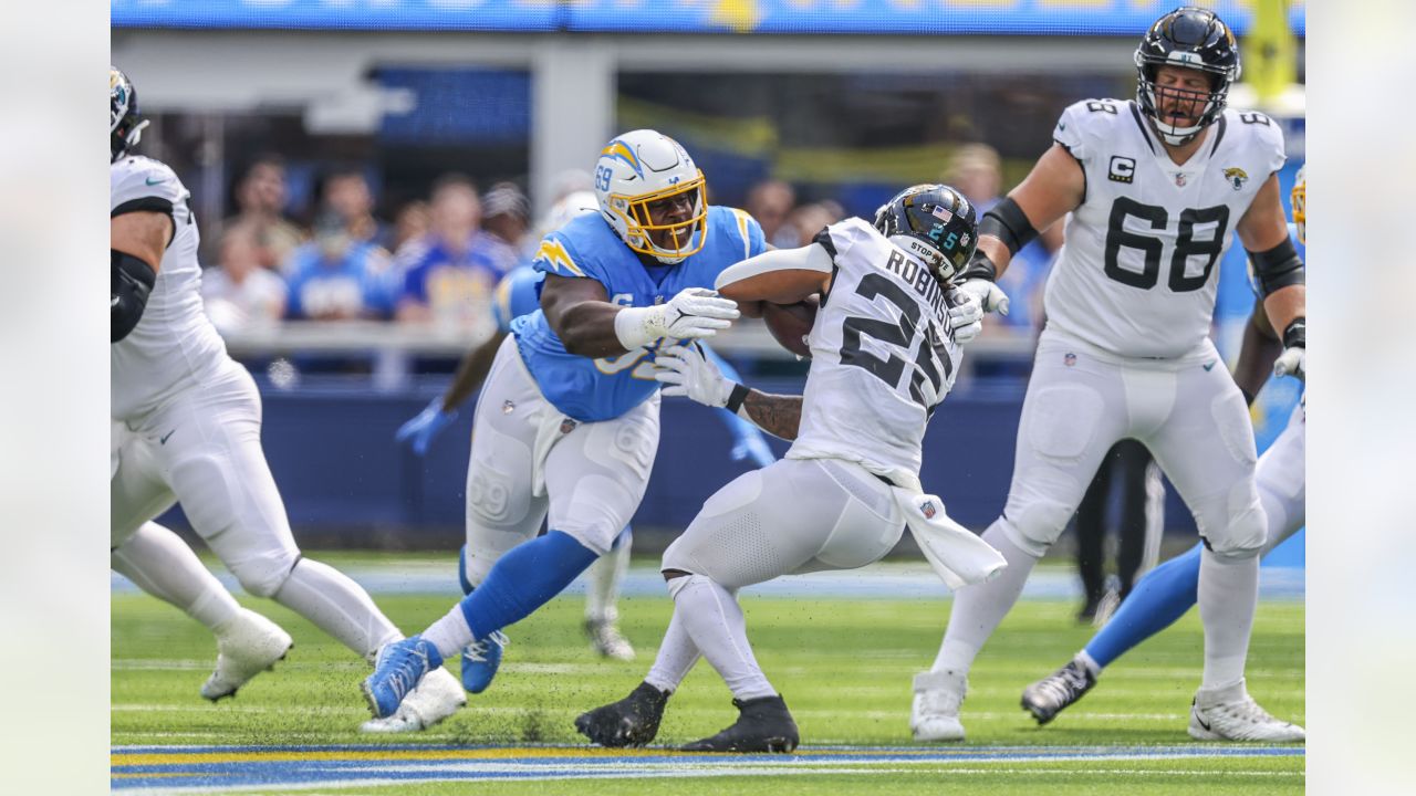 Los Angeles Chargers vs. Jacksonville Jaguars. Fans support on NFL Game.  Silhouette of supporters, big screen with two rivals in background Stock  Photo - Alamy