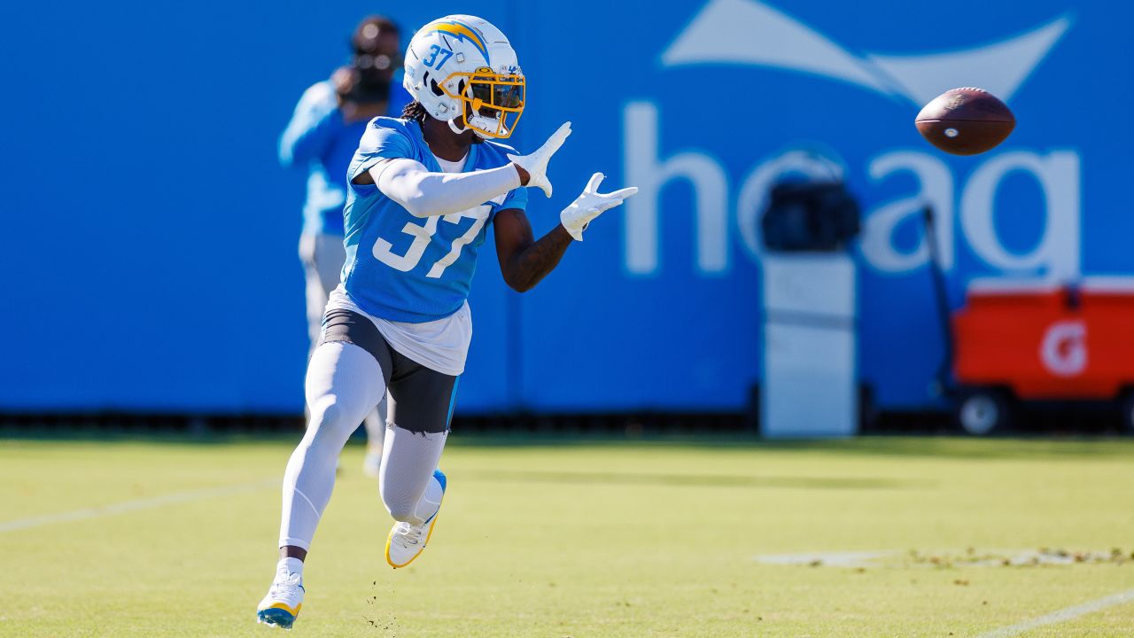 Los Angeles Chargers running back Isaiah Spiller (28) stretches during the  NFL team's training camp, Wednesday, July 26, 2023, in Costa Mesa, Calif.  (AP Photo/Ryan Sun Stock Photo - Alamy