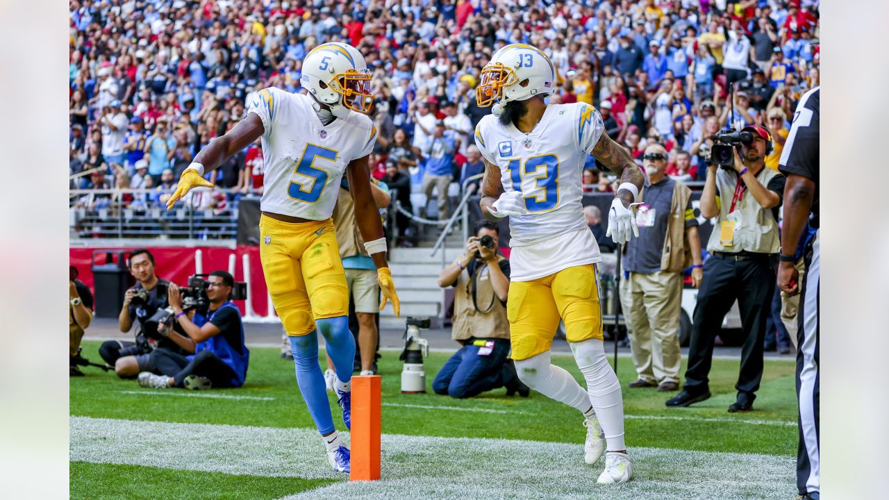 Los Angeles Chargers wide receiver Michael Bandy (83) during the first half  of an NFL football game against the Arizona Cardinals, Sunday, Nov. 27,  2022, in Glendale, Ariz. (AP Photo/Rick Scuteri Stock