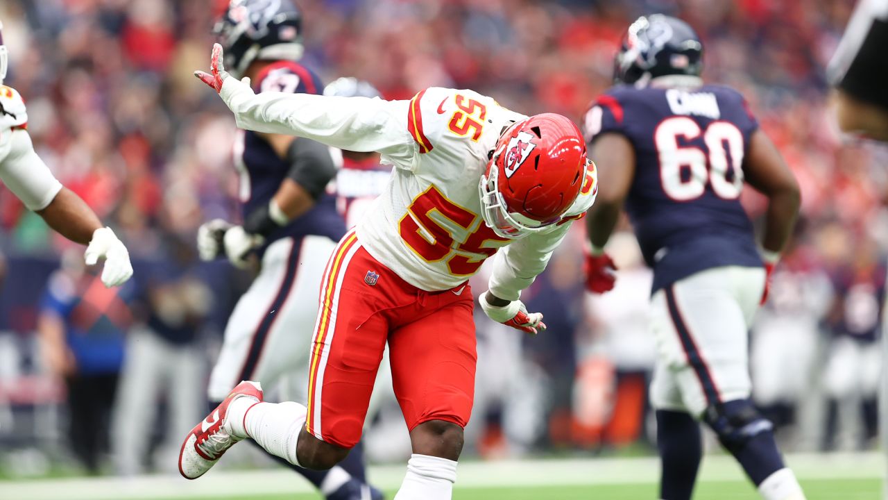 Kansas City Chiefs defensive end Frank Clark (55) during an NFL football game against the Houston Texans, Sunday, December 18, 2022 in Houston.
