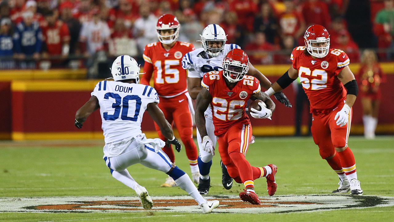 Kansas City Chiefs helmets sit on a cooler during the first half of an NFL  football game against the Indianapolis Colts, Sunday, Sept. 25, 2022, in  Indianapolis. (AP Photo/Michael Conroy Stock Photo 