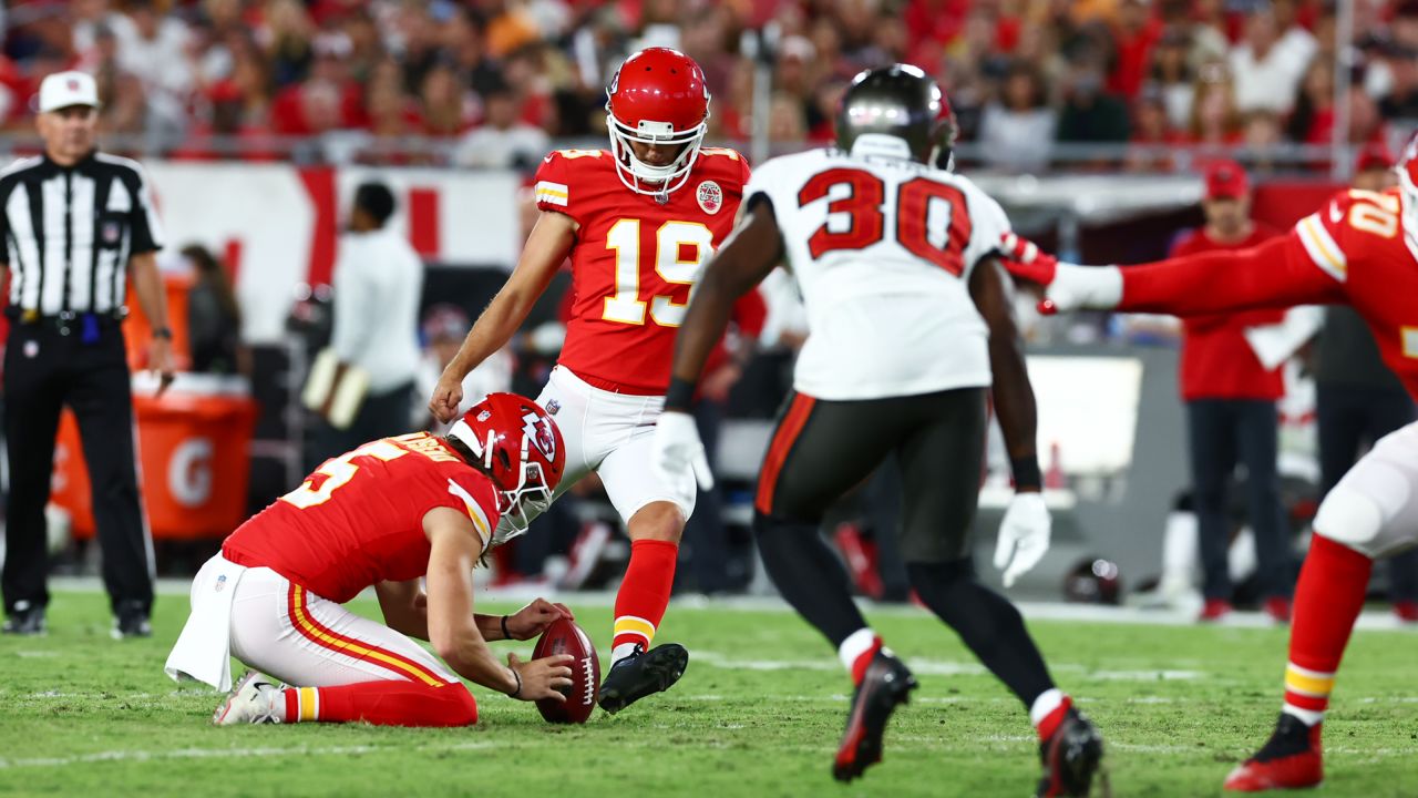 Kansas City Chiefs kicker Matthew Wright (19) during an NFL football game against the Tampa Bay Buccaneers, Sunday, October 2, 2022 in Tampa Bay.