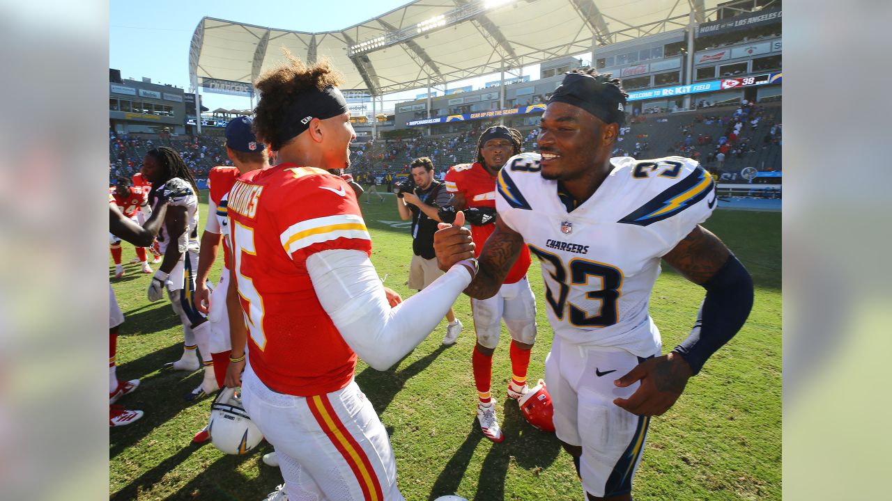 Kansas City Chiefs' Tyreek Hill walks off the field at the end of the game  after the Chiefs defeated the Chargers 38-28 at StubHub Center in Carson,  California on September 9, 2018.