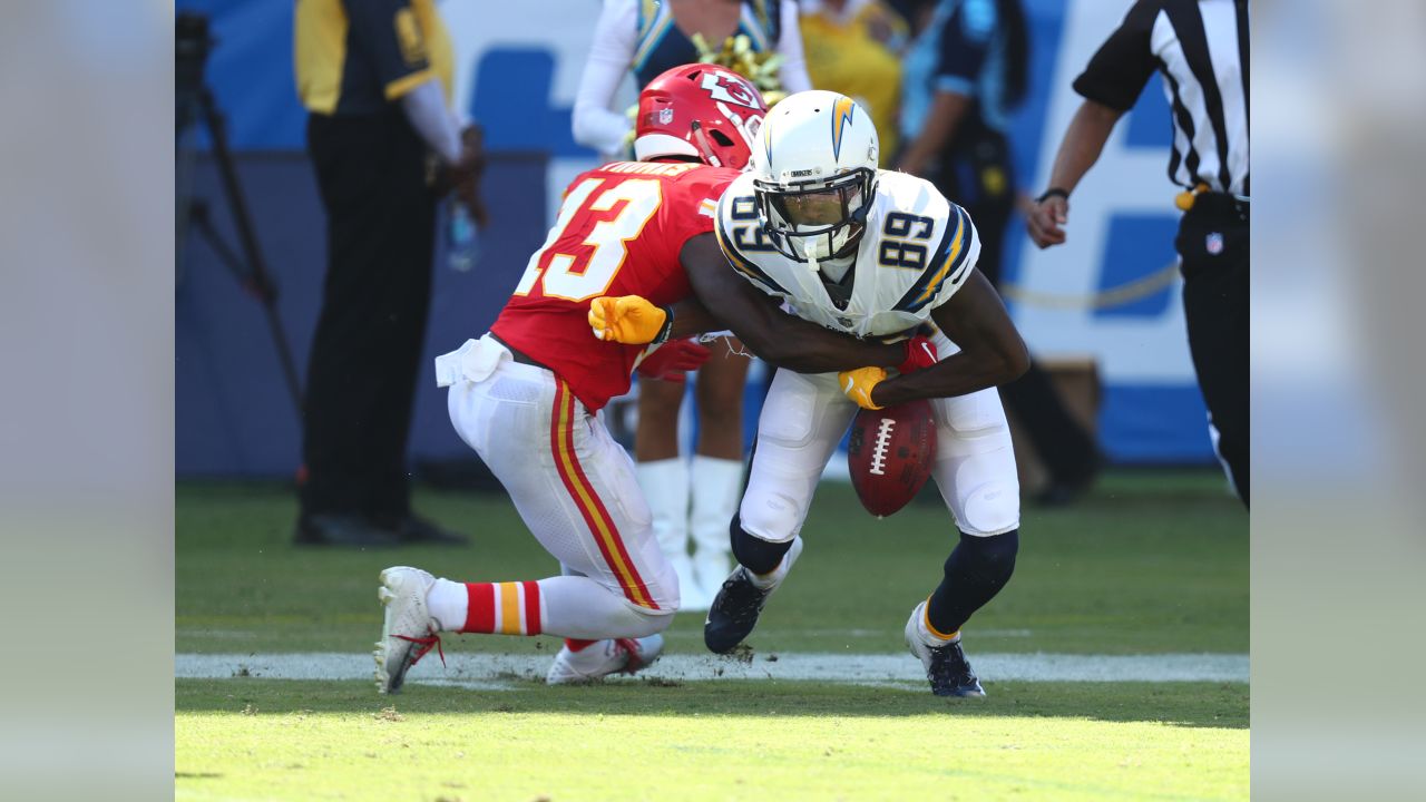 Los Angeles Chargers wide receiver-punt returner (12) returns a punt during  the first quarter of an NFL game against the Miami Dolphins played at the StubHub  Center in Carson, CA on Sunday