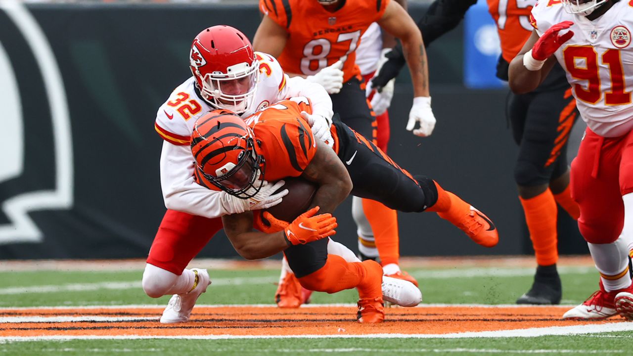 Kansas City Chiefs free safety Tyrann Mathieu (32) during an NFL football game against the Cincinnati Bengals, Sunday, January 2, 2022 in Cincinnati.