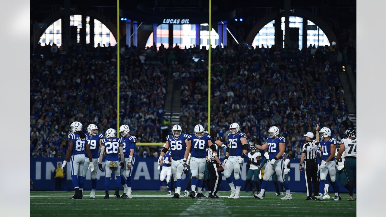 Tackle (72) Braden Smith of the Indianapolis Colts lines up against the  Tampa Bay Buccaneers in an NFL football game, Sunday, Nov. 28, 2021, in  Indianapolis, IN. The Buccaneers defeated the Colts