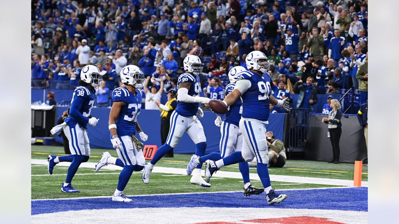 INDIANAPOLIS, IN - NOVEMBER 08: Indianapolis Colts defensive tackle Grover  Stewart (90) in action during a NFL game between the Indianapolis Colts and  the Baltimore Ravens on November 08, 2020 at Lucas