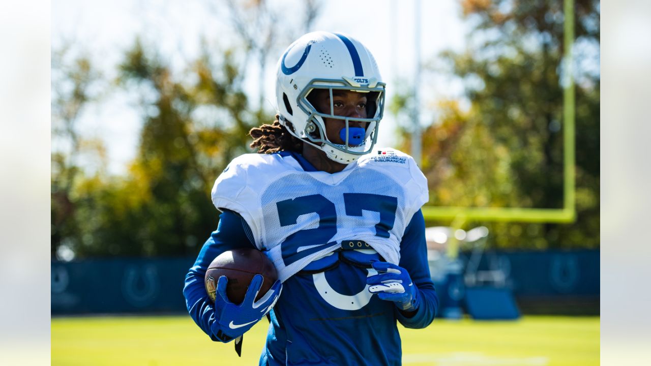 Indianapolis Colts running back D'vonte Price runs on the field