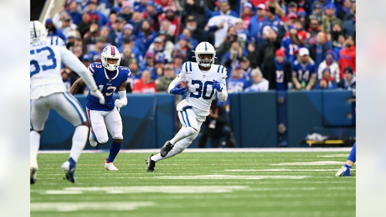 Indianapolis Colts defensive back George Odum jumps Josh Allen's poor pass  for 21-yard interception