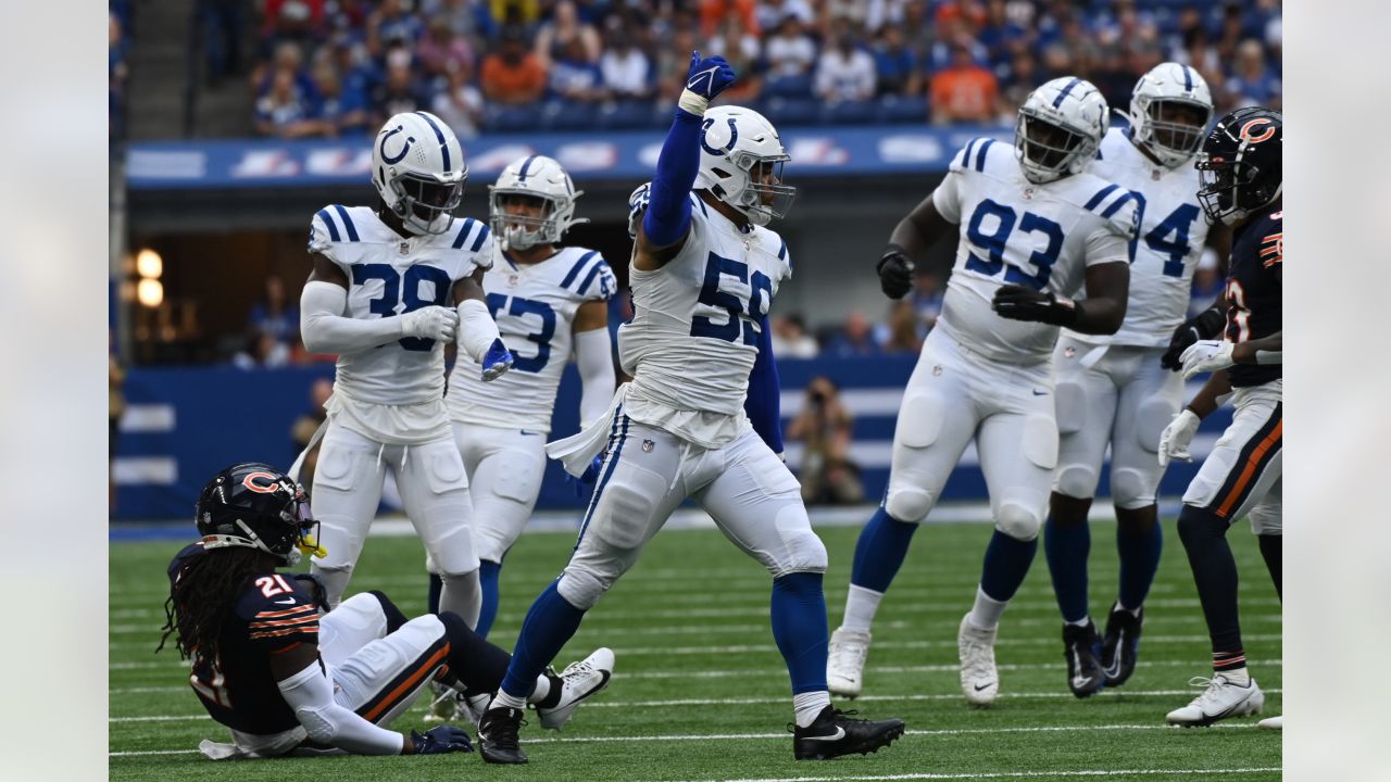 August 19, 2023: Indianapolis Colts wide receivers Juwann Winfree (8) and  Josh Downs (1) celebrate touchdown after NFL preseason game against the  Chicago Bears at Lucas Oil Stadium in Indianapolis, Indiana. John