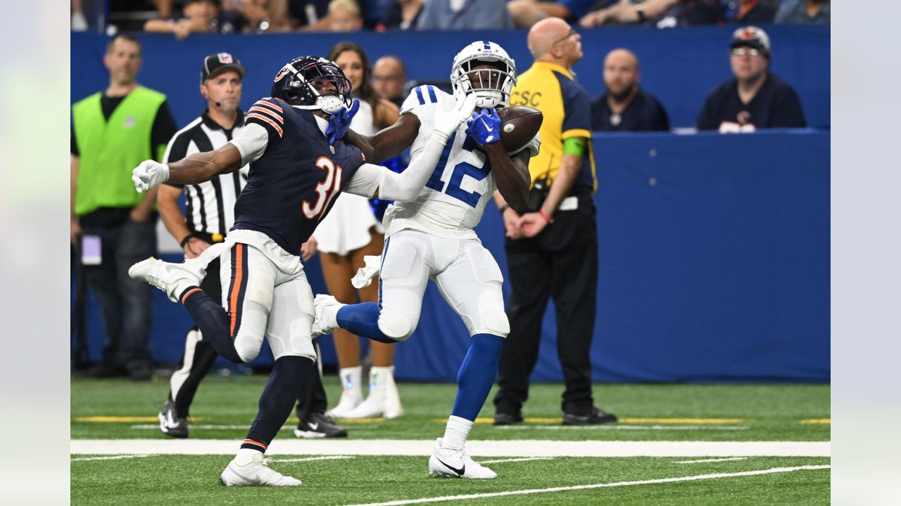 Indianapolis Colts wide receiver Josh Downs (1) returns a kick-off during  an NFL pre-season football game against the Buffalo Bills, Saturday, Aug.  12, 2023, in Orchard Park, N.Y. Buffalo defeated the Colts