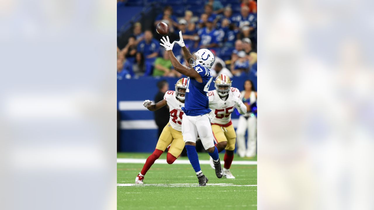 San Francisco 49ers cornerback D.J. Reed (40) warms up before an NFL  preseason football game against the Indianapolis Colts in Indianapolis,  Saturday, Aug. 25, 2018. (AP Photo/Michael Conroy Stock Photo - Alamy