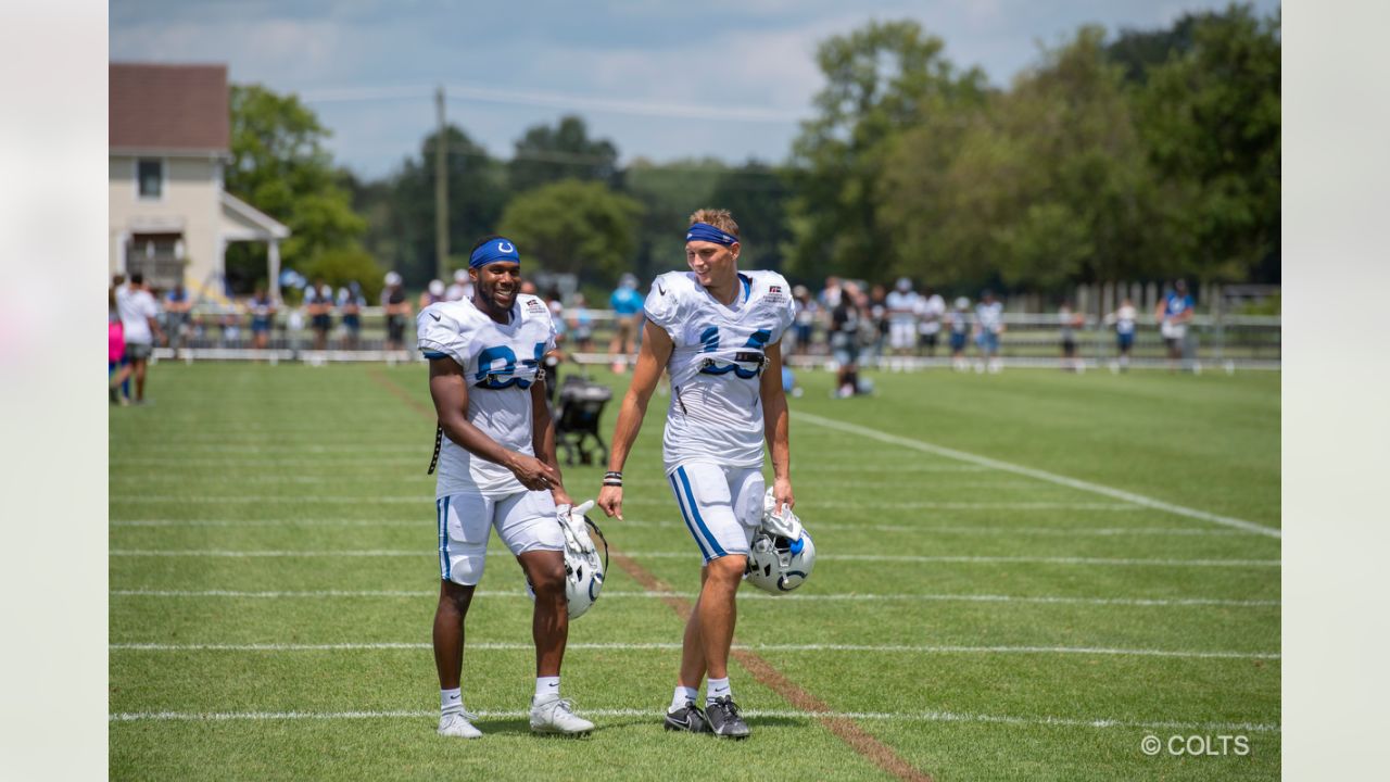 Indianapolis Colts cornerback Stephon Gilmore (5) and Indianapolis Colts  safety Nick Cross (20) talk on the field during an NFL football game  against the Tampa Bay Buccaneers, Saturday, Aug. 27, 2022, in