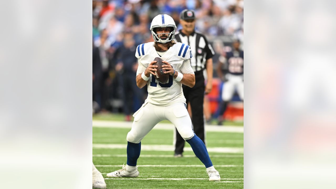 Indianapolis Colts wide receiver Josh Downs (1) returns a kick-off during  an NFL pre-season football game against the Buffalo Bills, Saturday, Aug.  12, 2023, in Orchard Park, N.Y. Buffalo defeated the Colts