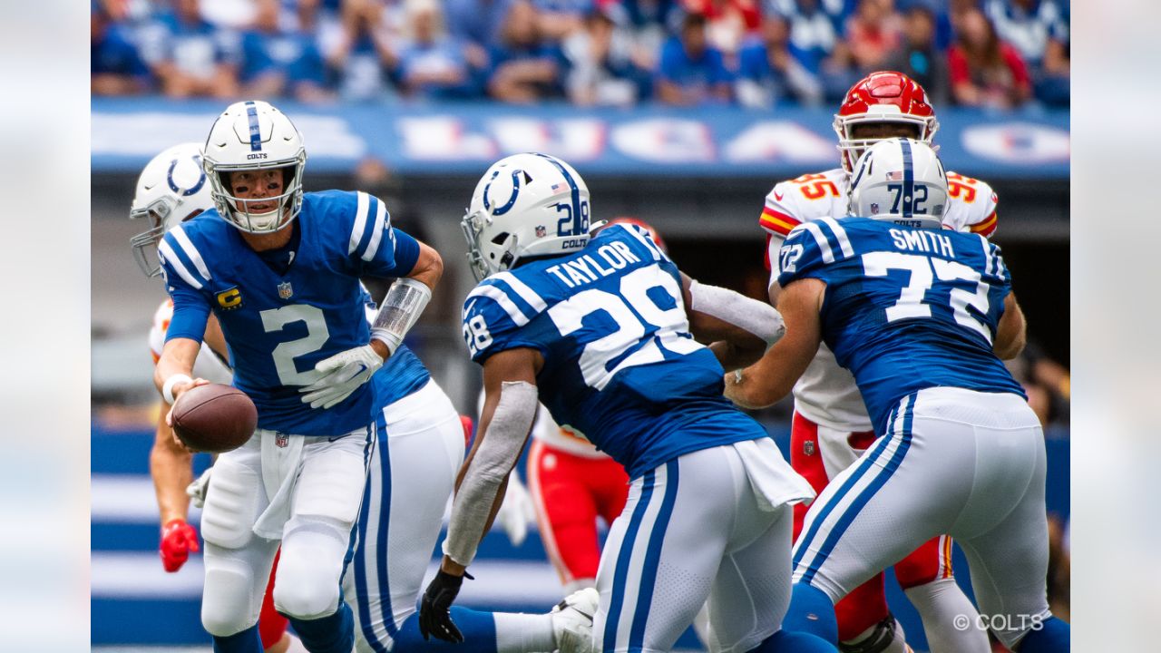 August 24, 2019: Indianapolis Colts linebacker Ben Banogu (52) and Chicago  Bears offensive lineman T.J. Clemmings (79) battle at the line of scrimmage  during NFL football preseason game action between the Chicago