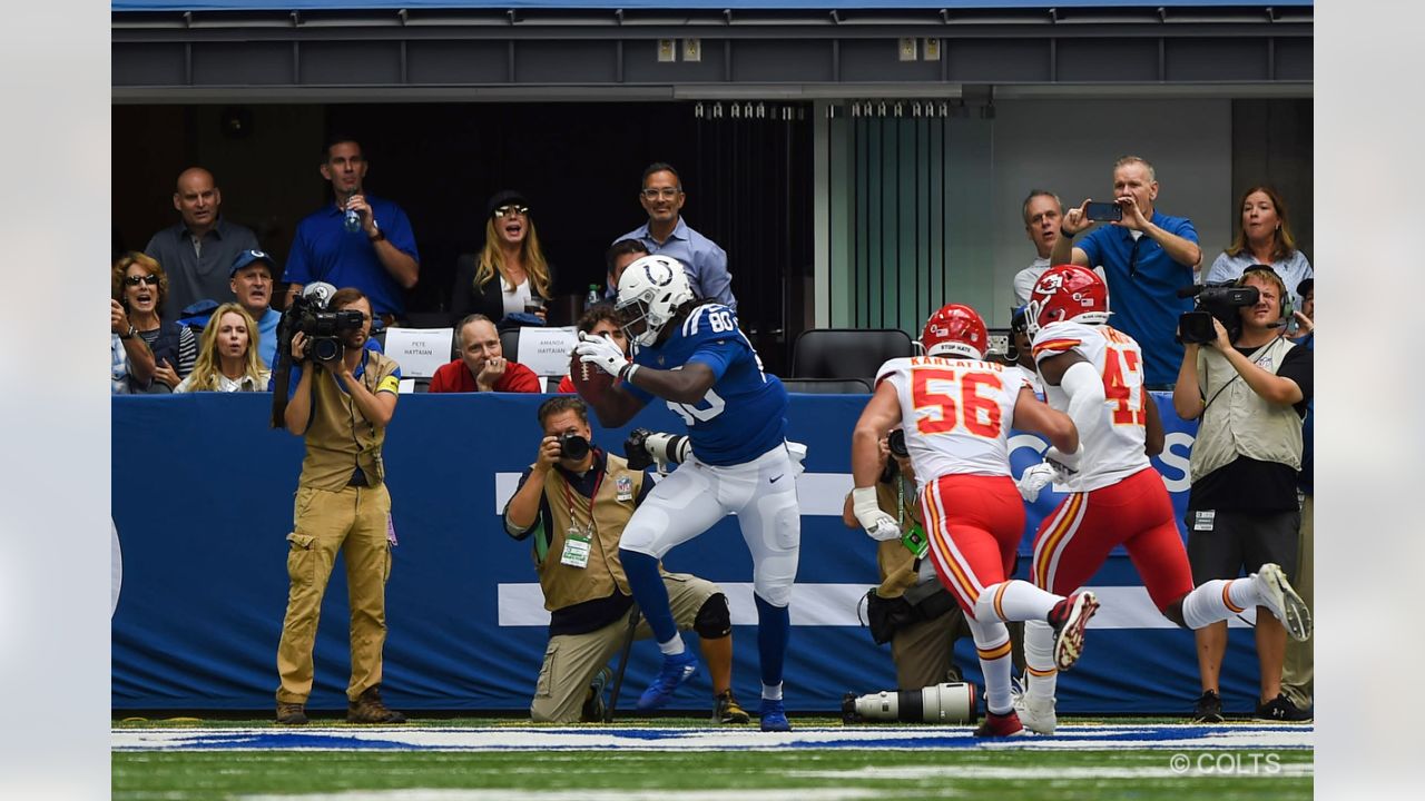 Indianapolis Colts tight end Jelani Woods (80) wears Salute to