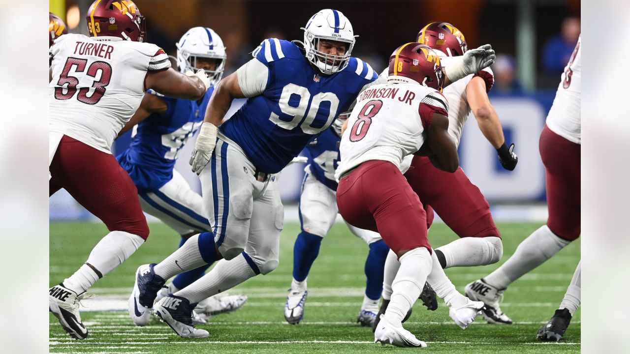 Indianapolis, Indiana, USA. 30th Oct, 2022. Indianapolis Colts quarterback  Sam Ehlinger (4) during pregame of NFL football game against the Washington  Commanders in Indianapolis, Indiana. John Mersits/CSM/Alamy Live News Stock  Photo 