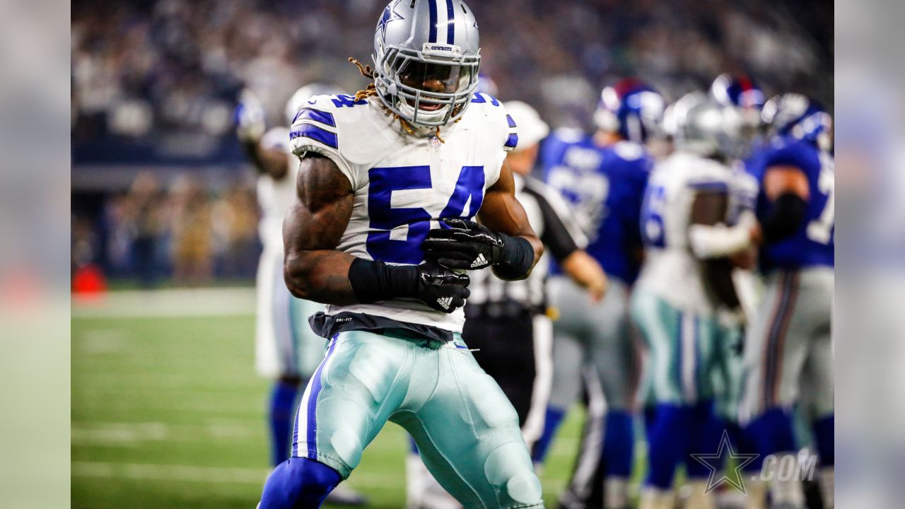 November 22, 2018:.Dallas Cowboys linebacker Jaylon Smith (54) celebrates  as he makes a great play during an NFL football game between the Washington  Redskins and Dallas Cowboys at AT&T Stadium in Arlington