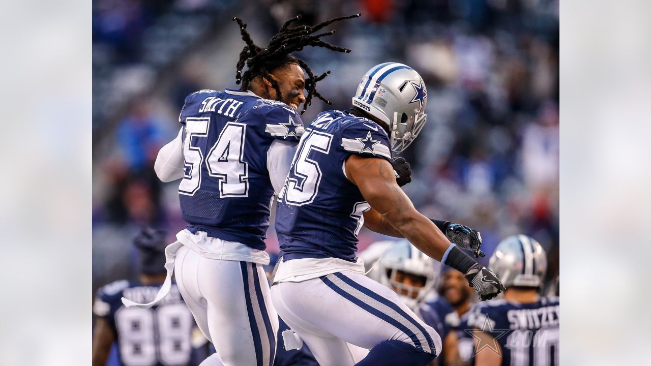 November 22, 2018:.Dallas Cowboys linebacker Jaylon Smith (54) celebrates  as he makes a great play during an NFL football game between the Washington  Redskins and Dallas Cowboys at AT&T Stadium in Arlington