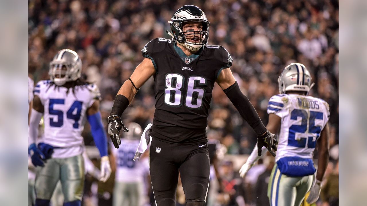 Philadelphia Eagles tight end Zach Ertz (86) celebrates after scoring a  touchdown during an NFL football game against the Dallas Cowboys at Lincoln  Financial Field in Philadelphia on Nov. 11, 2018. Photo