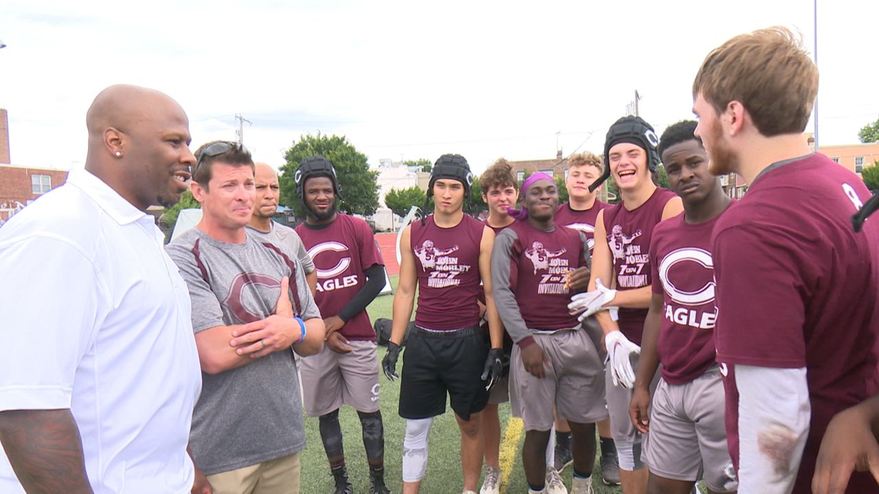 Quintin Mikell speaking with Coach Ryan Smith and Chichester Eagles