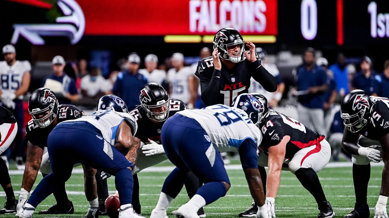 Atlanta Falcons quarterback Feleipe Franks (15) runs for the play