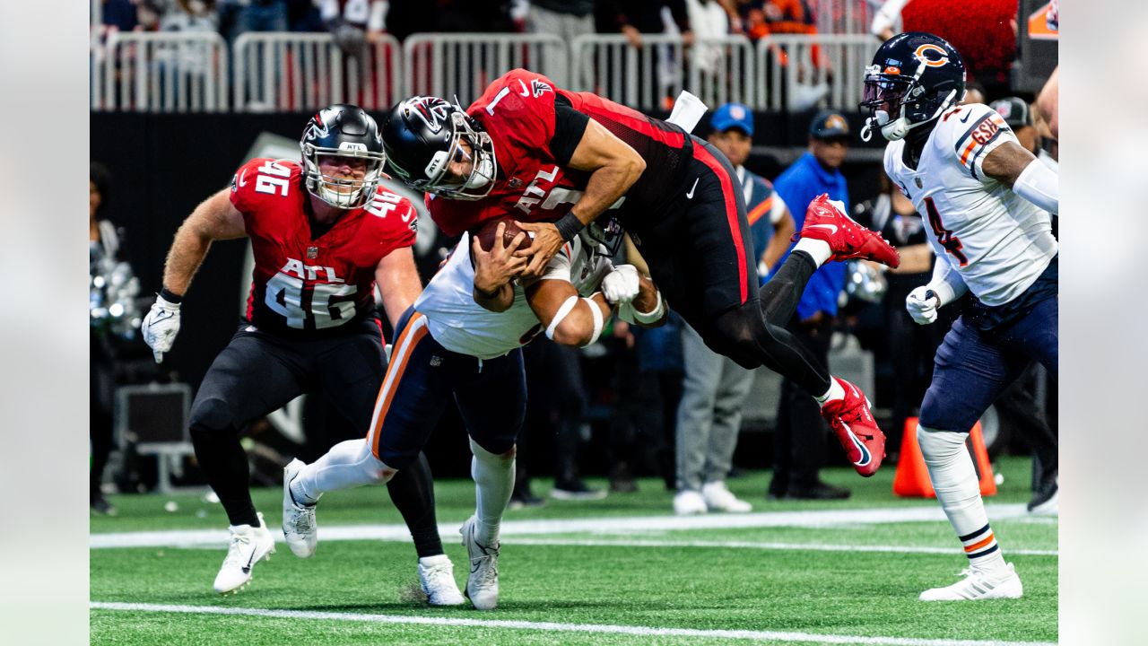 EAST RUTHERFORD, NJ - AUGUST 22: Atlanta Falcons quarterback Marcus Mariota  (1) during the National Football League game between the New York Jets and  the Atlanta Falcons on August 22, 2022 at