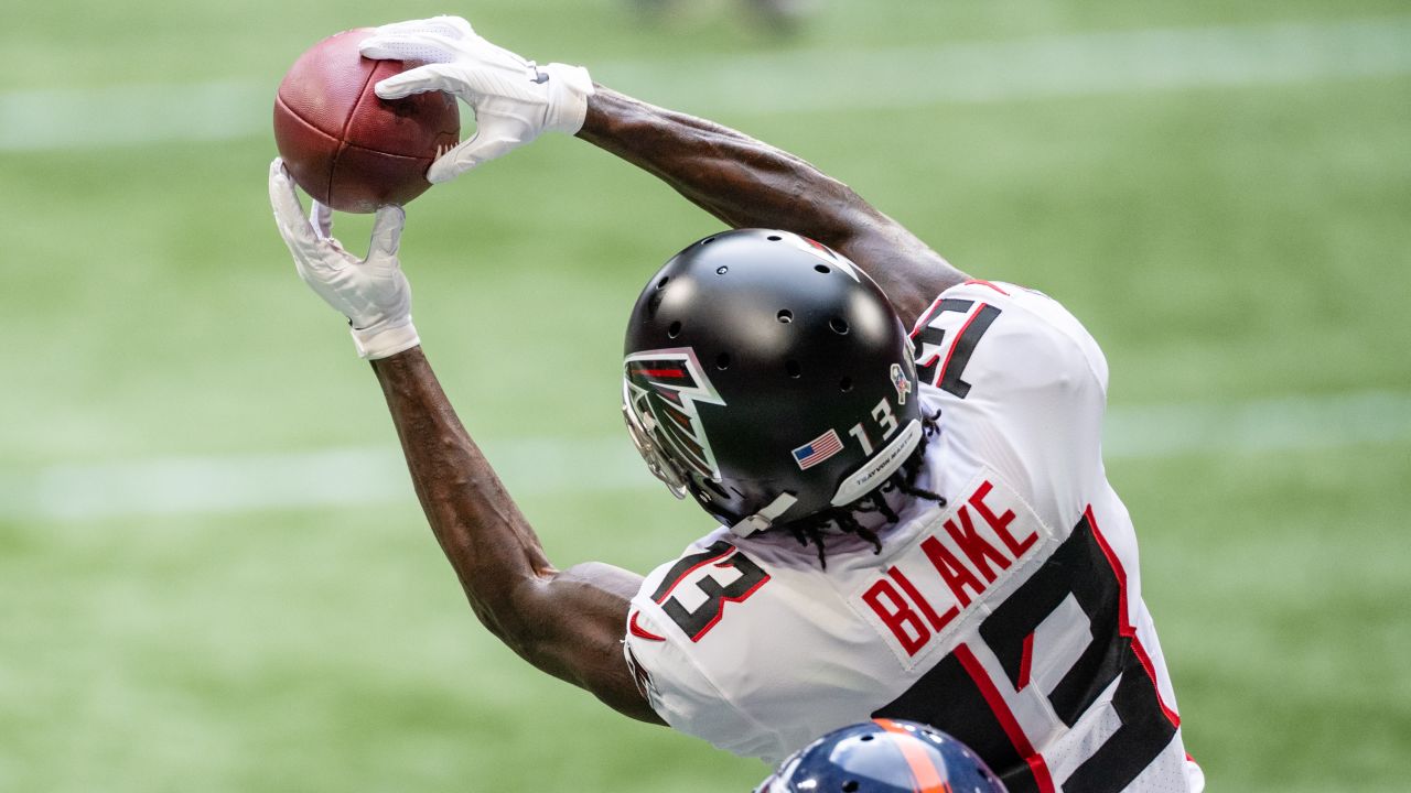 Atlanta Falcons wide receiver Christian Blake (13) reacts during