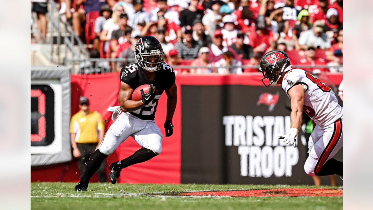 Tampa Bay Buccaneers wide receiver Russell Gage (17) catches a pass for a  touchdown as Atlanta Falcons cornerback A.J. Terrell (24) defends during  the first half of an NFL football game, Sunday