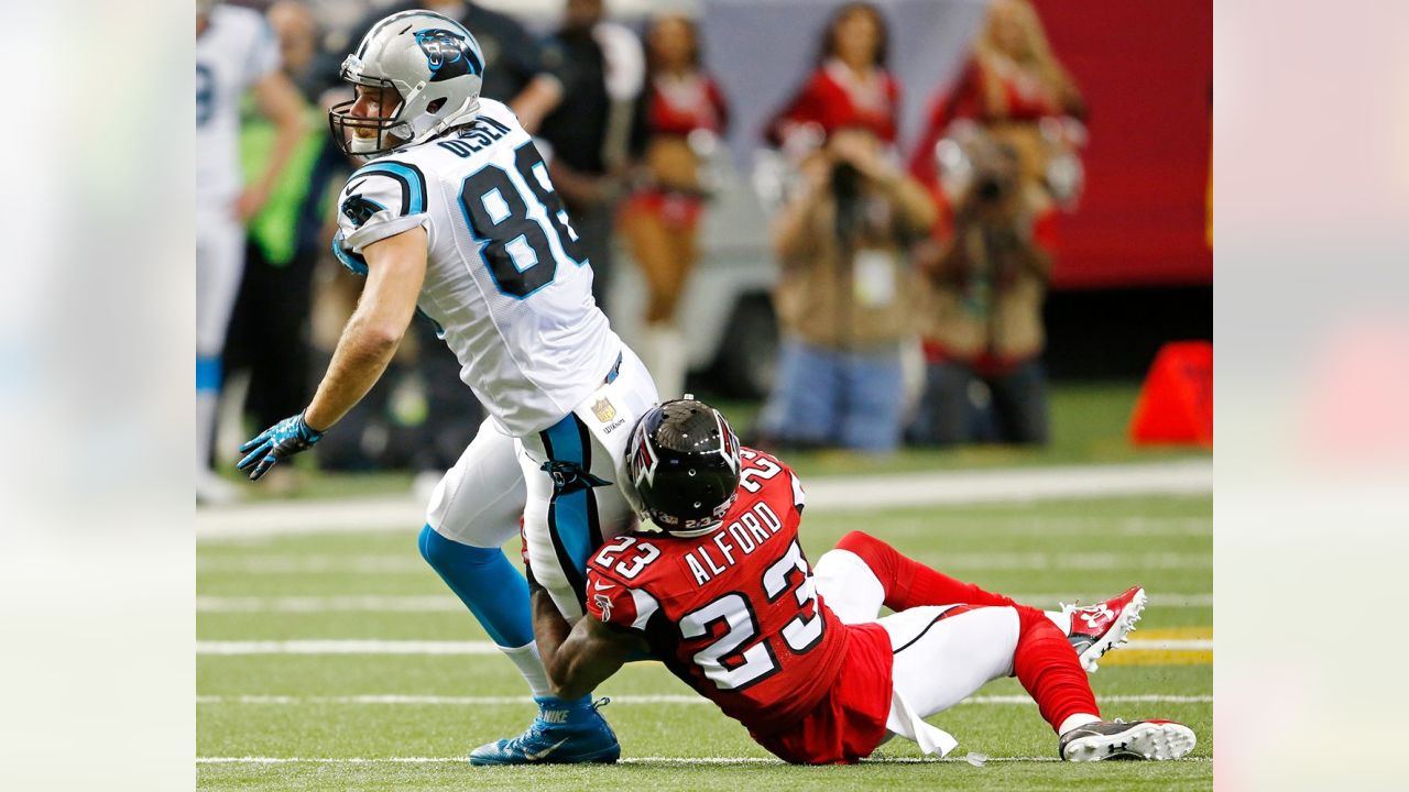 Atlanta Falcons outside linebacker Vic Beasley (44) sacks Carolina Panthers  quarterback Cam Newton (1) during the second half of an NFL football game,  Sunday, Dec. 31, 2017, in Atlanta. The Atlant …