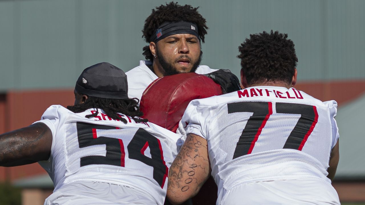 Atlanta Falcons quarterback Desmond Ridder (9) is shown during the first  day of team's NFL football training camp pratice Wednesday, July 26, 2023,  in Flowery Branch, Ga. (AP Photo/John Bazemore Stock Photo - Alamy