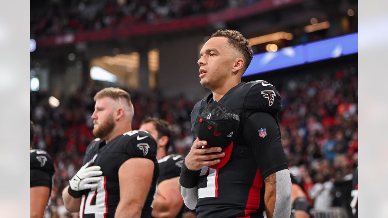 Atlanta Falcons safety Jaylinn Hawkins (32) lines up during the first half  of an NFL football game against the Carolina Panthers, Sunday, Sep. 10,  2023, in Atlanta. The Atlanta Falcons won 24-10. (