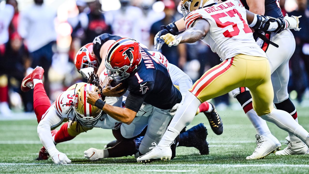 Atlanta Falcons defensive end Arnold Ebiketie (47) rushes on defense  against the Detroit Lions during an NFL football game, Friday, Aug. 12,  2022, in Detroit. (AP Photo/Rick Osentoski Stock Photo - Alamy