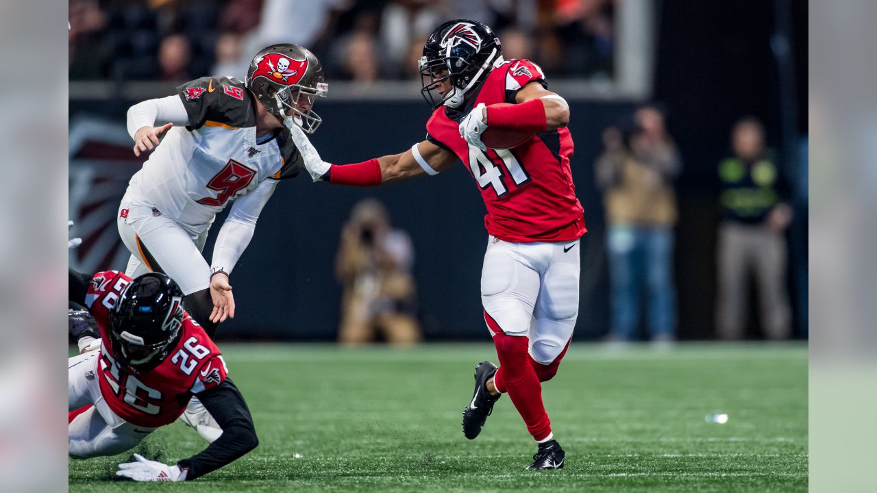 Atlanta Falcons defensive lineman Jaleel Johnson (90) signals for a fumble  recovery during the first half of an NFL football game against the Tampa  Bay Buccaneers, Sunday, Jan. 8, 2023, in Atlanta.