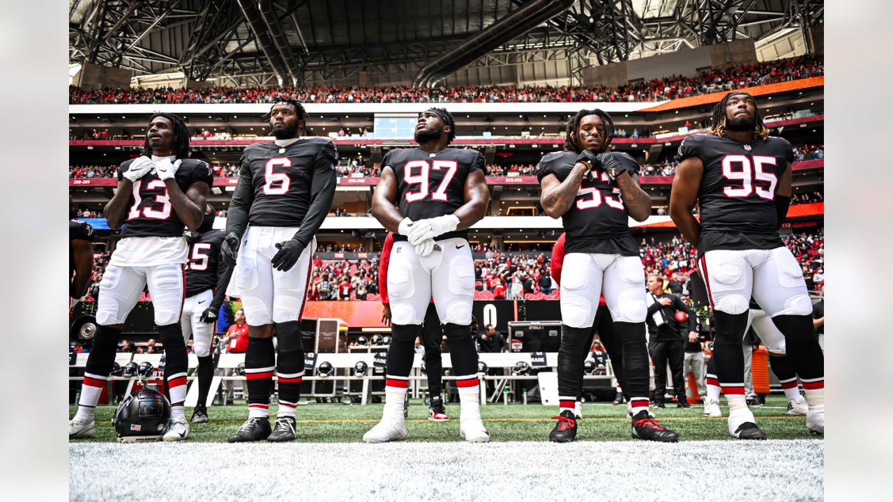 ATLANTA, GA - OCTOBER 25: Fans line up for concessions prior to the week 7  NFL game between the Atlanta Falcons and the Detroit Lions on October 25,  2020 at Mercedes-Benz Stadium