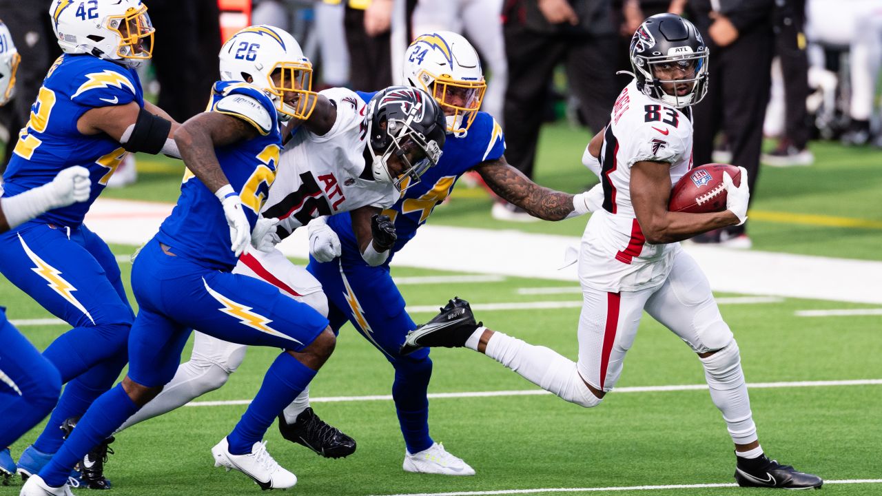 Los Angeles Chargers wide receiver Tyron Johnson (83) working out on the  field before an NFL football game against the Jacksonville Jaguars, Sunday,  October 25, 2020 in Inglewood, Calif. The Chargers defeated